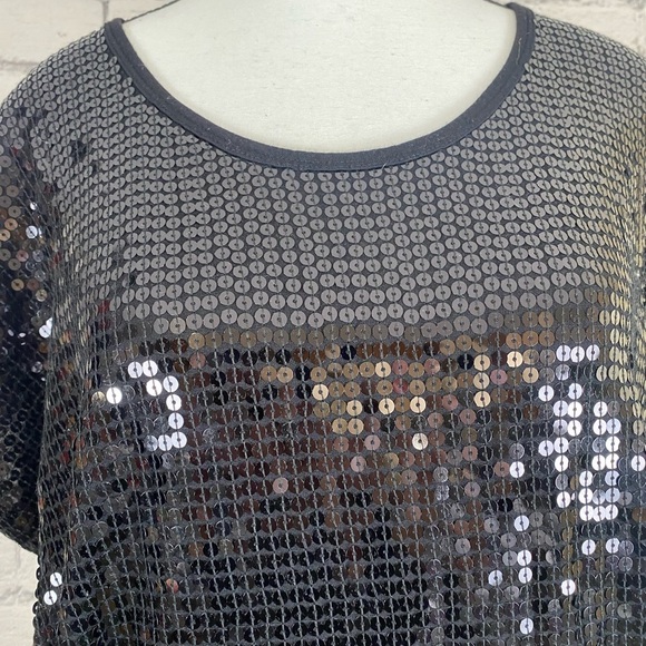 Michael Kors Black Sequin Short Sleeved Top size Small - Picture 4 of 10
